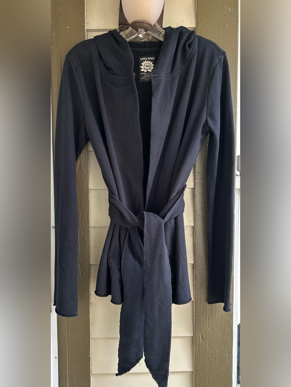 Lucky Brand Black Jingo Lotus Hooded Wrap Cardigan Jacket Size M